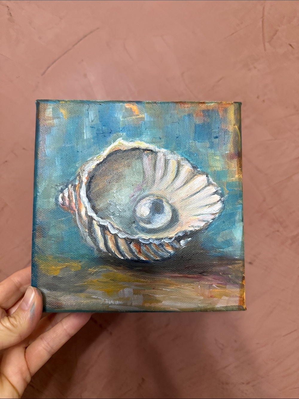 Coastal Shell Canvas Art in Blue and White